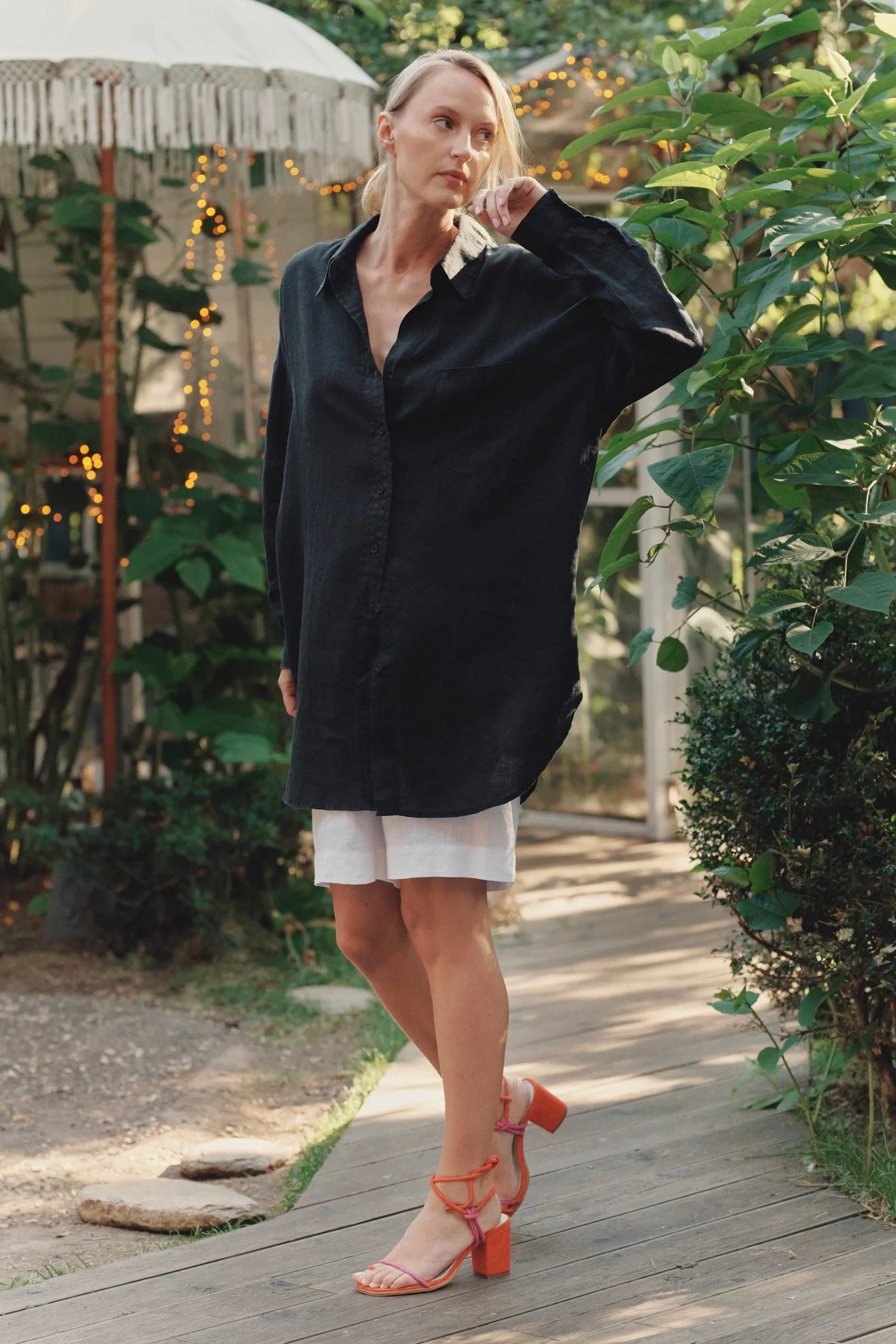 Black Linen Rondo Shirt