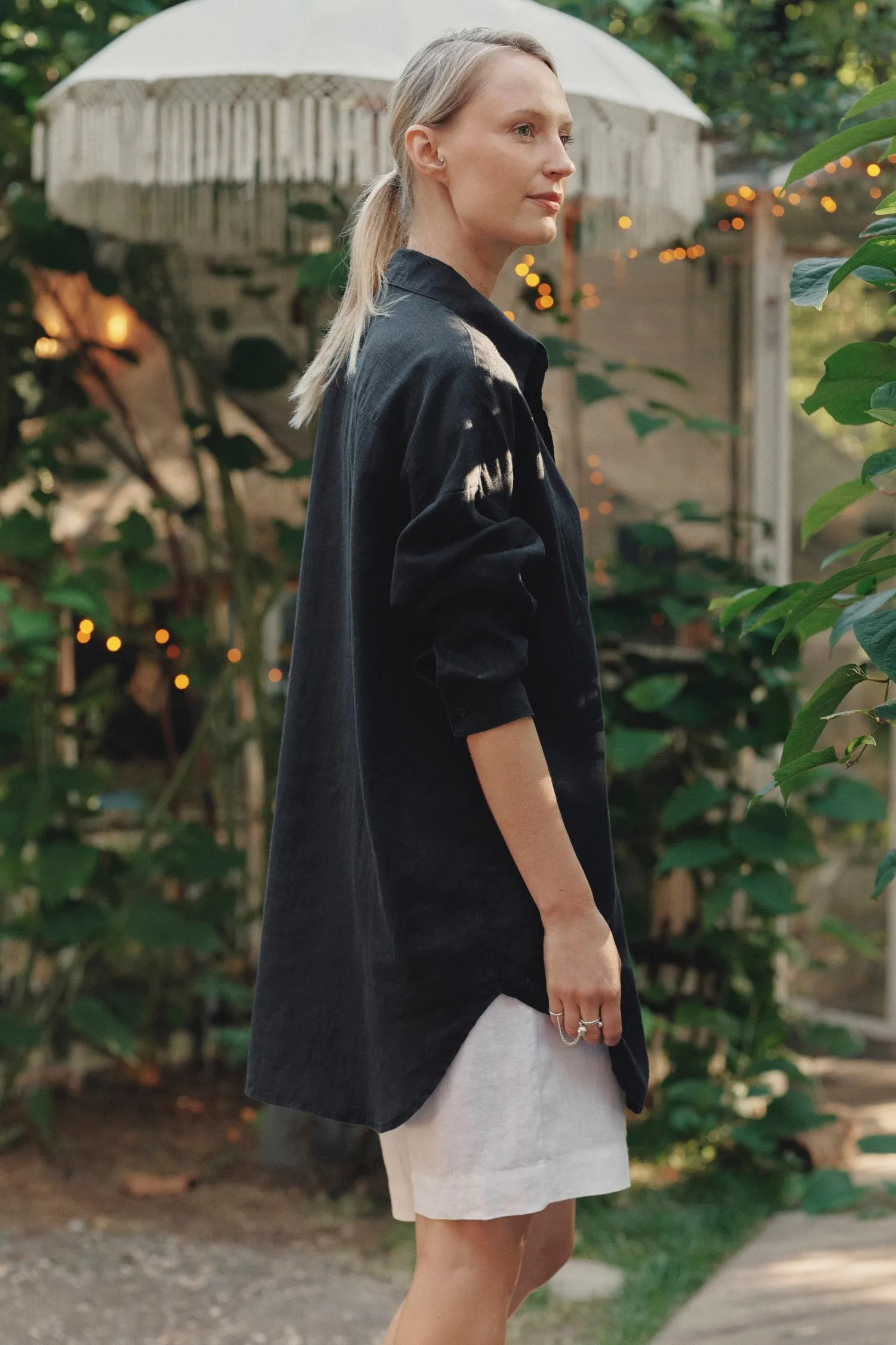 Black Linen Rondo Shirt