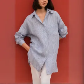 Blue White Stripes Linen Rondo Shirt
