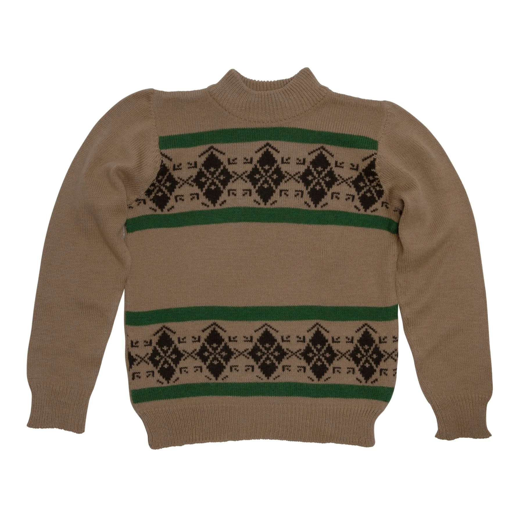 Jacquard Stocking Stitch Pure Wool Mock Neck Sweater