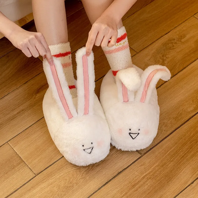 Kawaii White Bunny Plush Cotton Slippers
