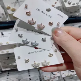 Korean Cubic Zirconia Tops Three Pair Earring