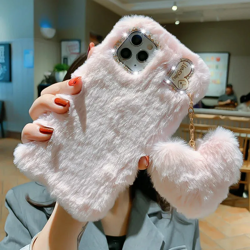 Luxury Love Pendant Cute Plush Fur Phone Case Cover For iPhone 15 14 13 12 Pro Max