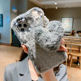 Luxury Love Pendant Cute Plush Fur Phone Case Cover For iPhone 15 14 13 12 Pro Max