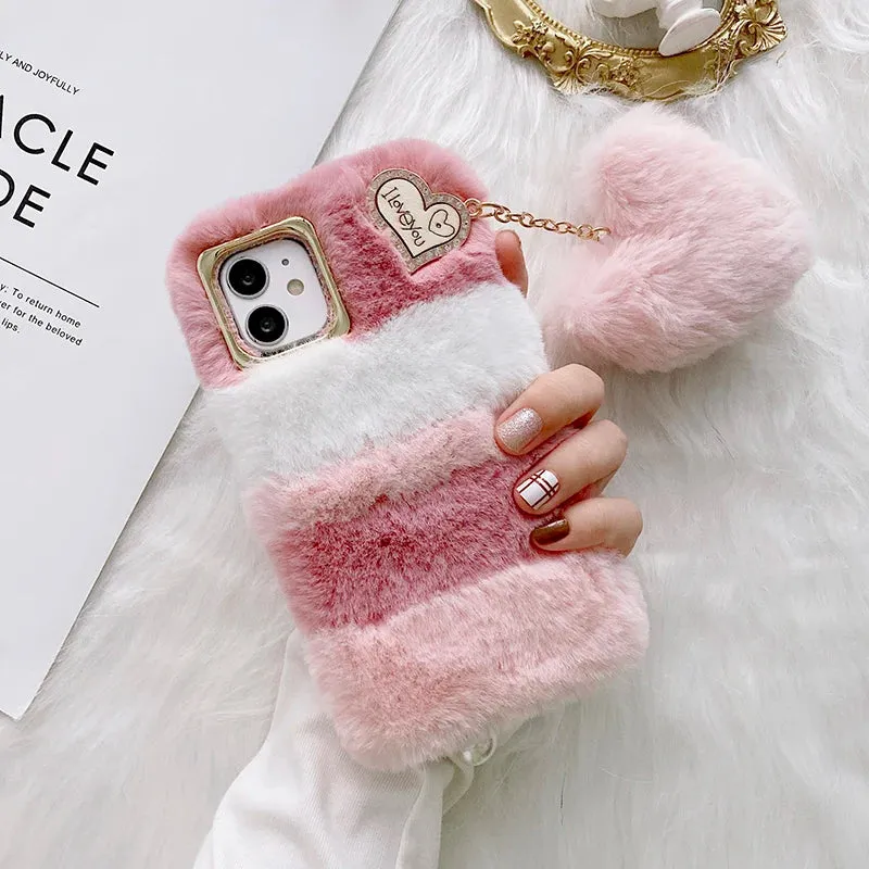 Luxury Love Pendant Cute Plush Fur Phone Case Cover For iPhone 15 14 13 12 Pro Max