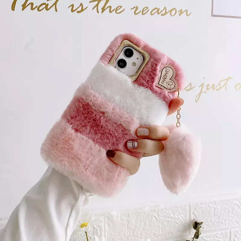 Luxury Love Pendant Cute Plush Fur Phone Case Cover For iPhone 15 14 13 12 Pro Max