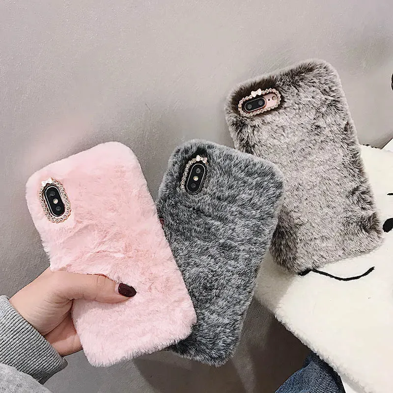 Luxury Love Pendant Cute Plush Fur Phone Case Cover For iPhone 15 14 13 12 Pro Max