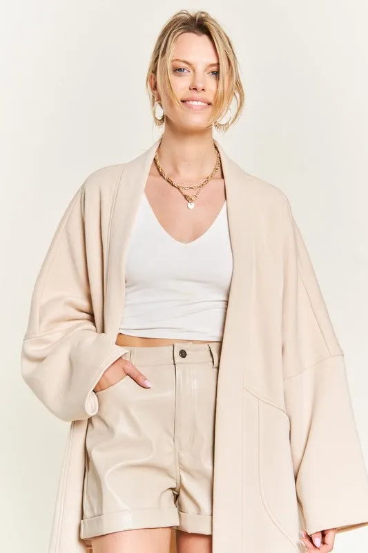 Oversized Brushed Knit Sweater Cardigan with Front Pocket