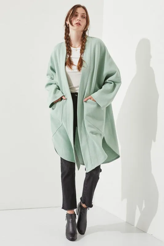 Oversized Brushed Knit Sweater Cardigan with Front Pocket