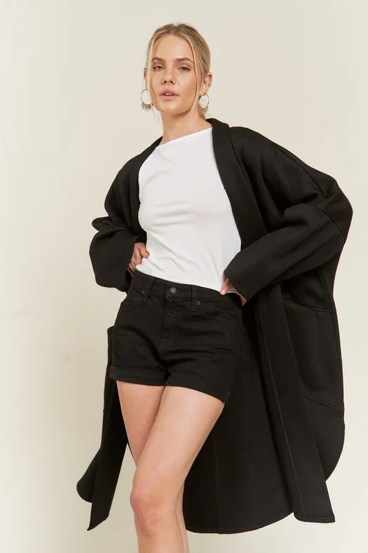 Oversized Brushed Knit Sweater Cardigan with Front Pocket