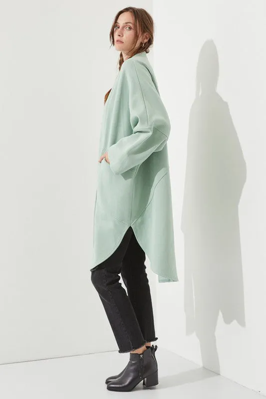 Oversized Brushed Knit Sweater Cardigan with Front Pocket