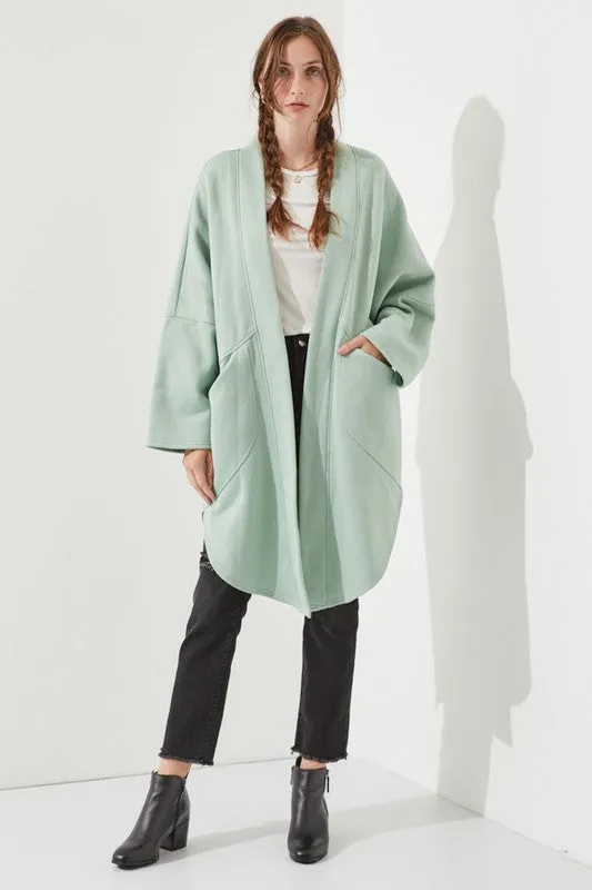 Oversized Brushed Knit Sweater Cardigan with Front Pocket
