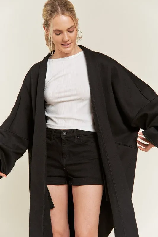 Oversized Brushed Knit Sweater Cardigan with Front Pocket