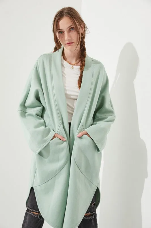 Oversized Brushed Knit Sweater Cardigan with Front Pocket