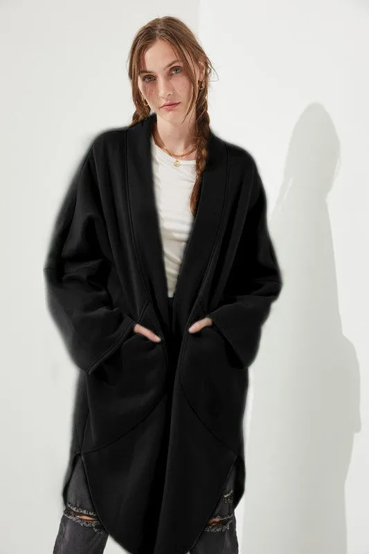 Oversized Brushed Knit Sweater Cardigan with Front Pocket