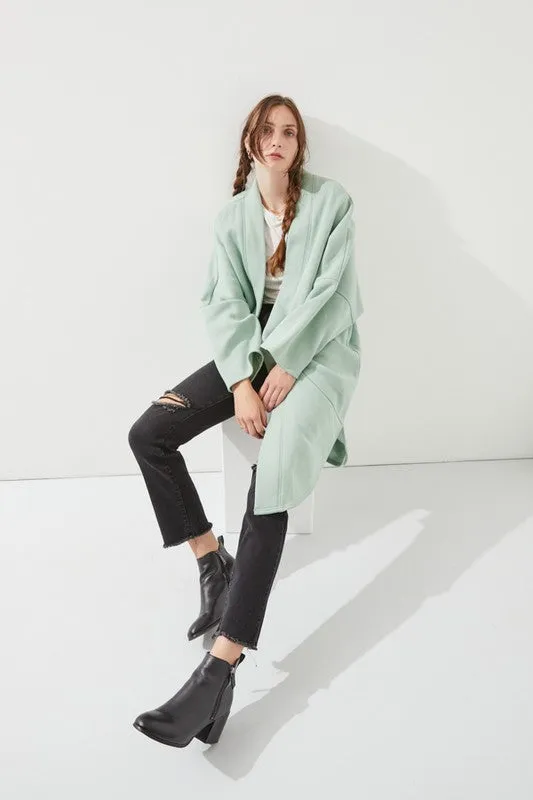 Oversized Brushed Knit Sweater Cardigan with Front Pocket