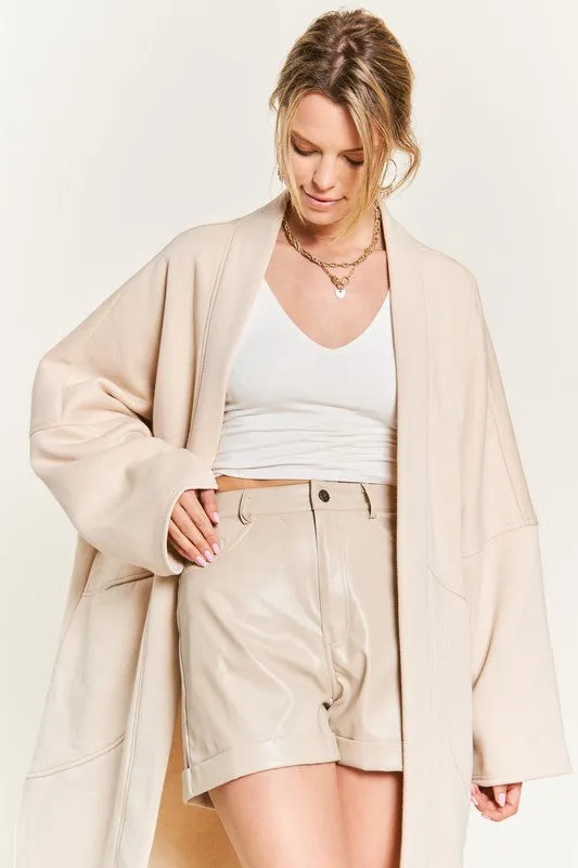 Oversized Brushed Knit Sweater Cardigan with Front Pocket