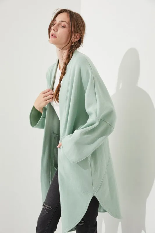 Oversized Brushed Knit Sweater Cardigan with Front Pocket
