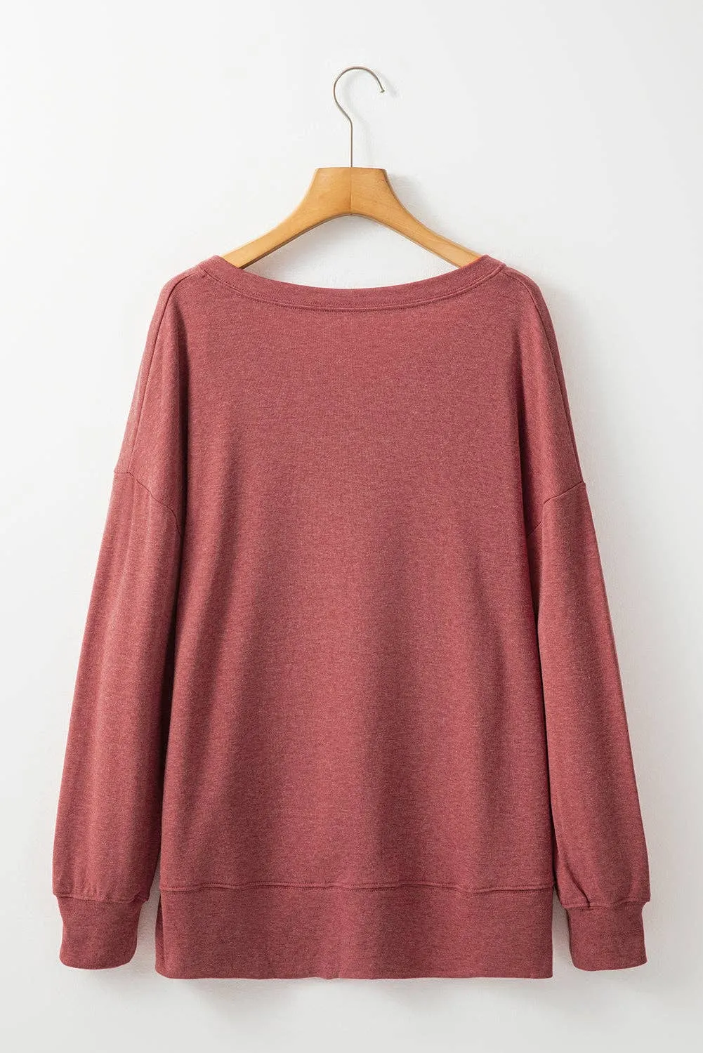 Racing Red Side Slits V Neck Loose Fit Tunic Top