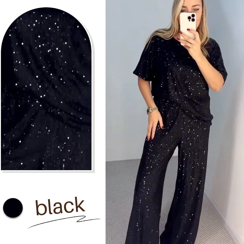 Spring Specials Women's Sequin Crewneck Top & Loose Trousers