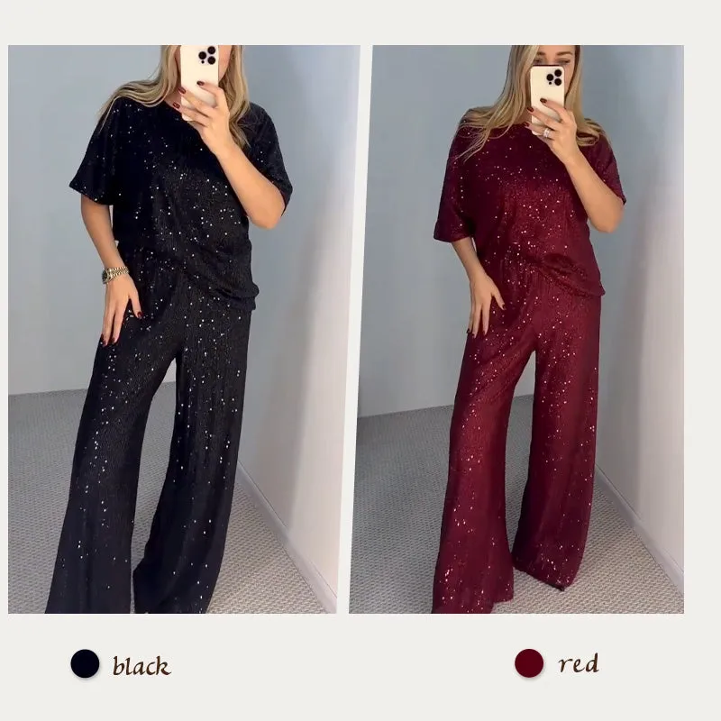 Spring Specials Women's Sequin Crewneck Top & Loose Trousers