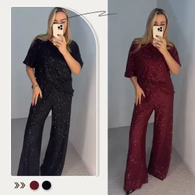 Spring Specials Women's Sequin Crewneck Top & Loose Trousers