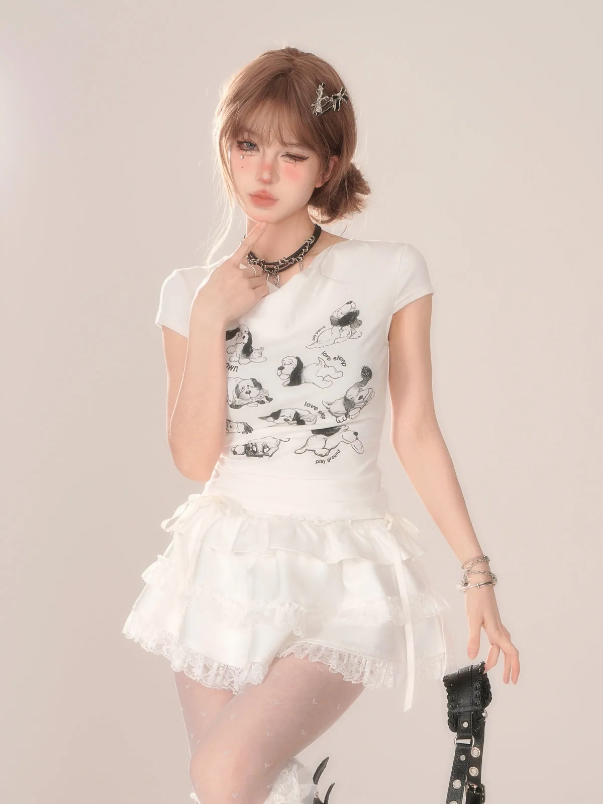 Tops Cute Dog Short Slim