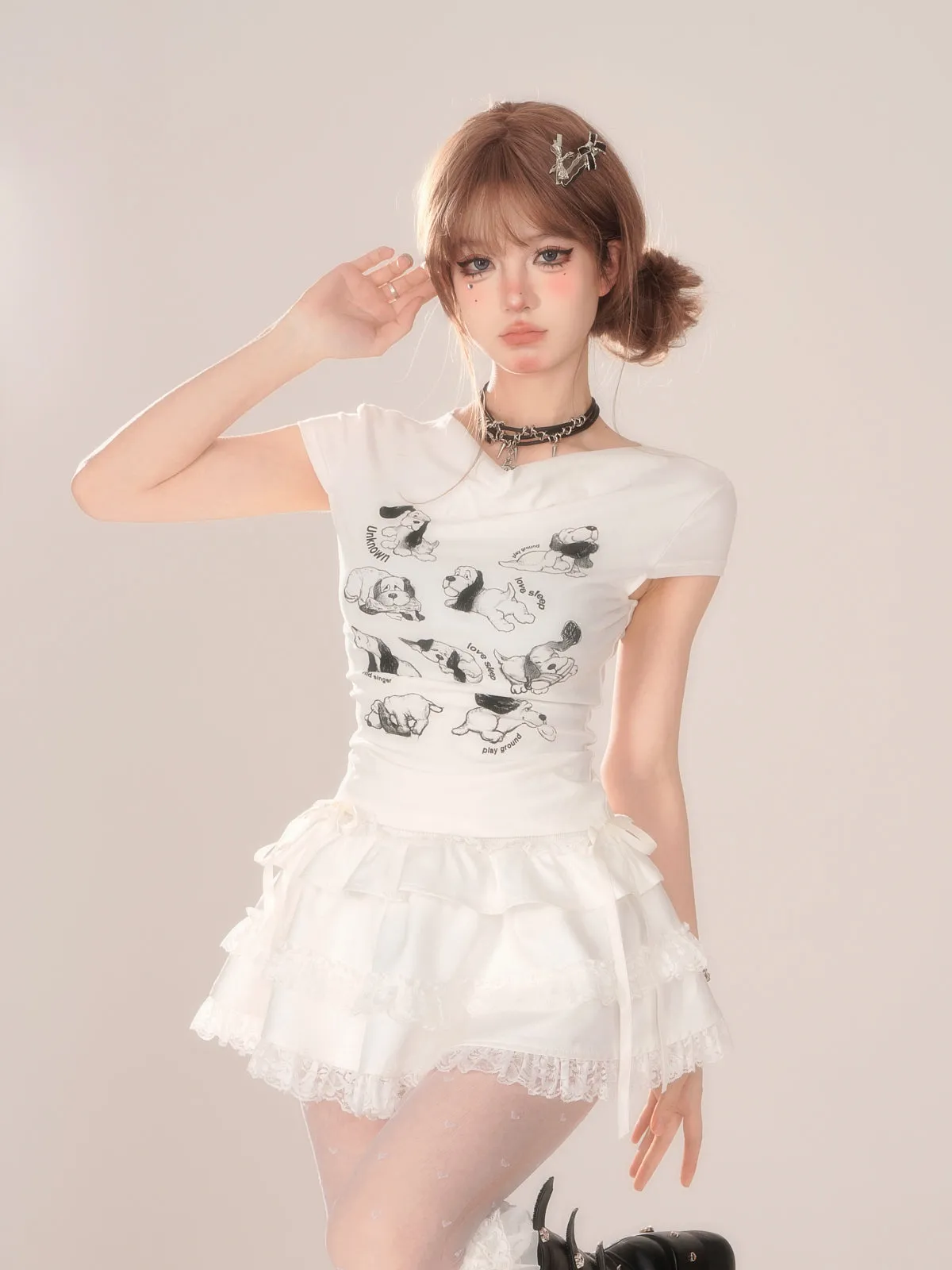 Tops Cute Dog Short Slim