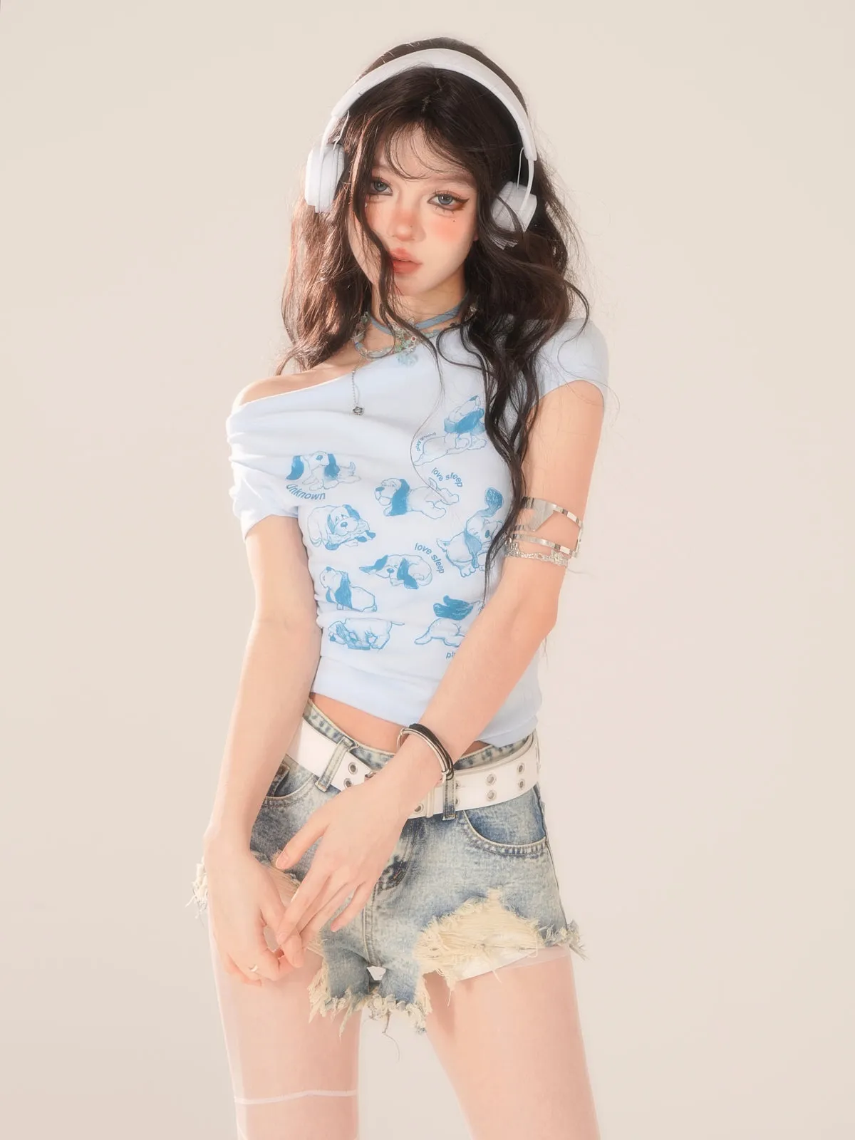 Tops Cute Dog Short Slim