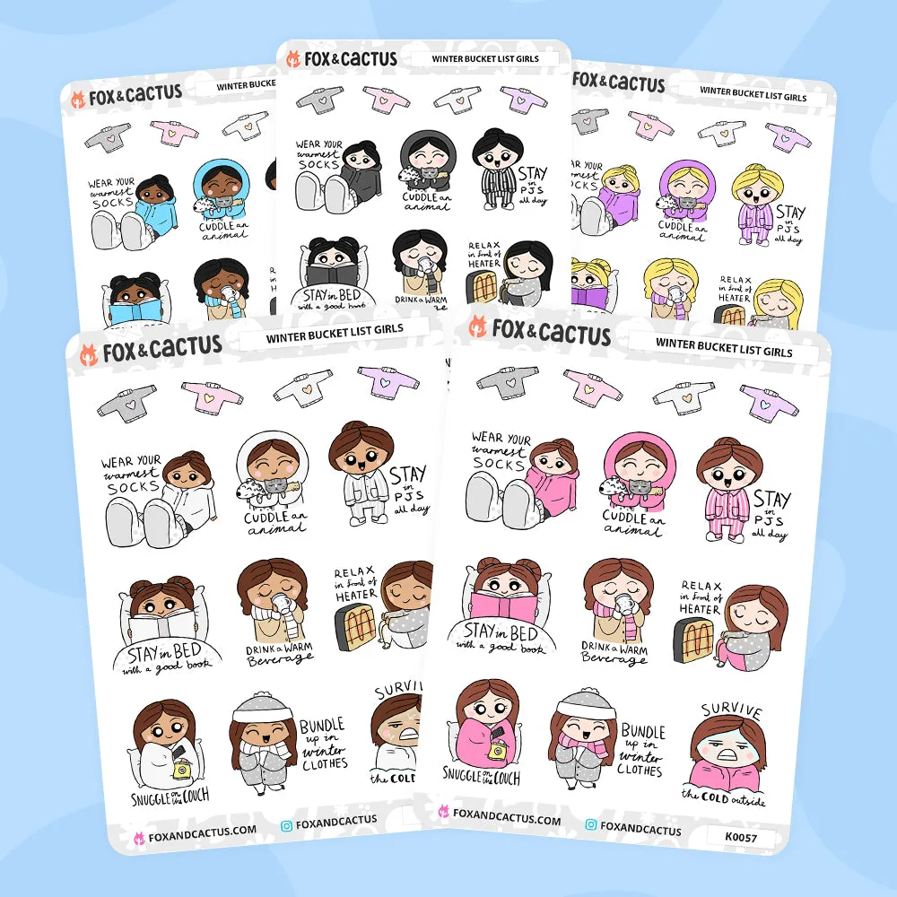 Winter Bucket List Kawaii Girl Stickers